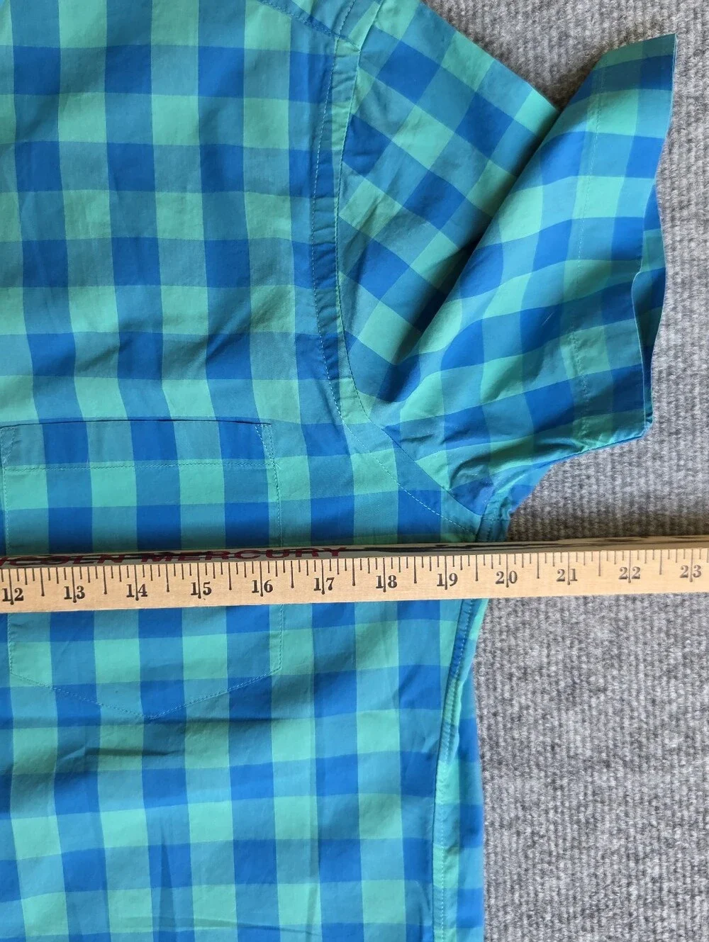 J.CREW Men's Lightweight Check Button-Down Short Sleeve Shirt Blue/Green Size-S